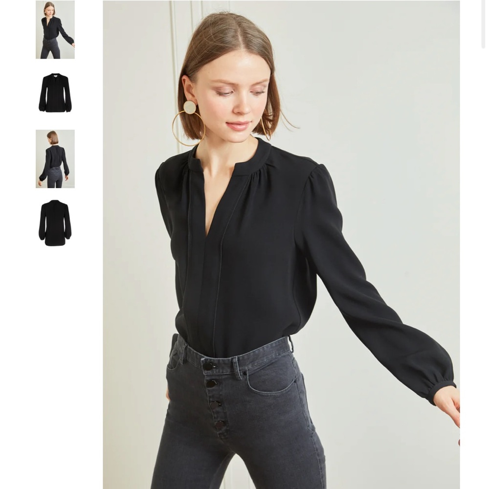 Charlotte Brody - Black Long Sleeve Gathered Blouse - Size Large - Retail $450